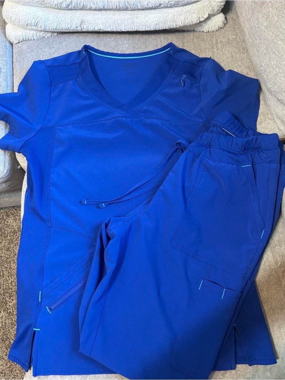healing hands Cobalt Blue V‑Neck Scrub Top with Drawstring Joggers